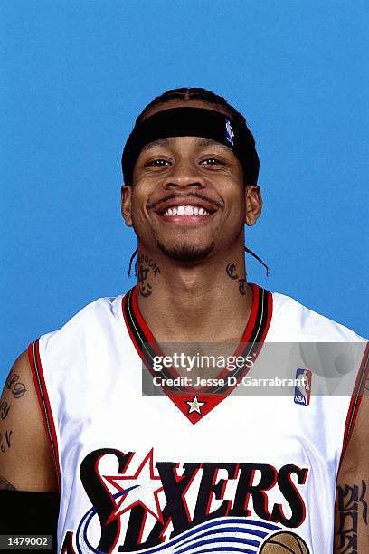 Allen Iverson of the Philadelphia 76ers poses for a portrait during media day on September 30, 2002 in Philadelphia, Pennsylvania. NOTE TO USER: User...