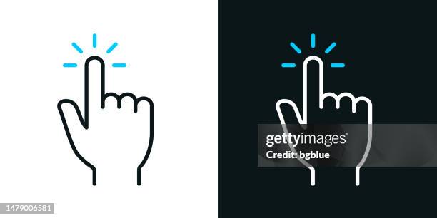 click with hand cursor. bicolor line icon on black or white background - editable stroke - finger tapping stock illustrations
