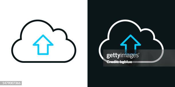 cloud upload. bicolor line icon on black or white background - editable stroke - clouds black background stock illustrations