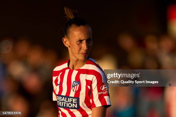 Virginia Torrecilla of Atletico de Madrid looks on after the game during the Liga F match between Atletico de Madrid and Valencia CF on April 01,...