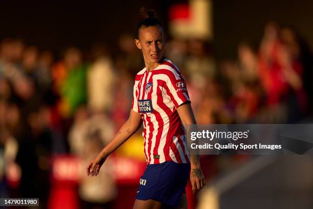 Virginia Torrecilla of Atletico de Madrid looks on after the game during the Liga F match between Atletico de Madrid and Valencia CF on April 01,...