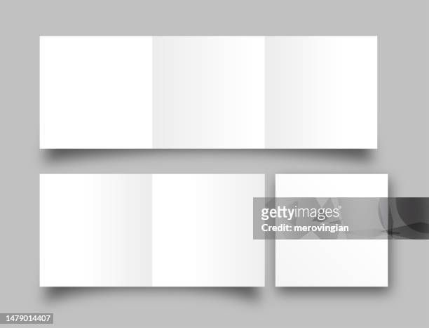 blank brochure layout. white, square shaped brochure mockup - folder mockup stock illustrations