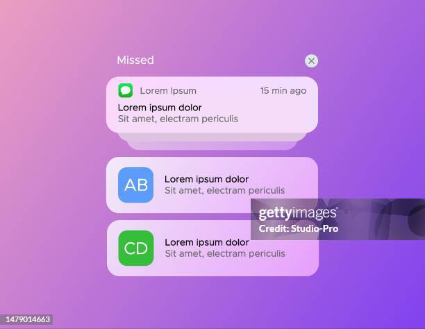 ilustraciones, imágenes clip art, dibujos animados e iconos de stock de maqueta de plantilla de notificación push con efecto transparente - señal de información