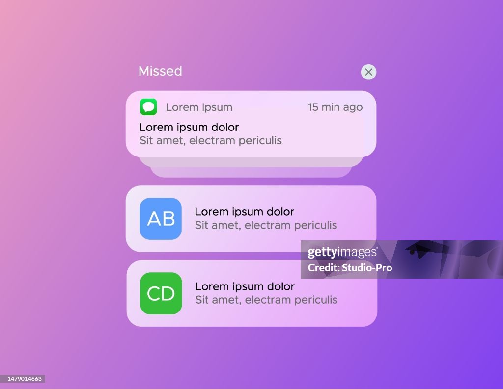 Push notification template mockup with transparent effect