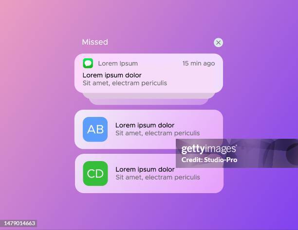 push notification template mockup with transparent effect - ux ui design stock illustrations