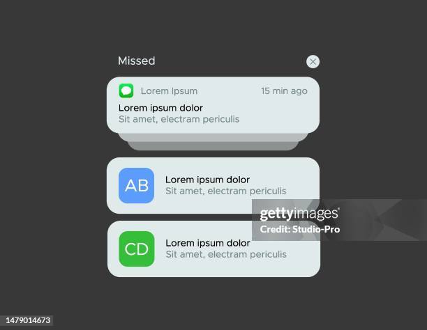 illustrazioni stock, clip art, cartoni animati e icone di tendenza di modello di notifica push mockup - comunicazione