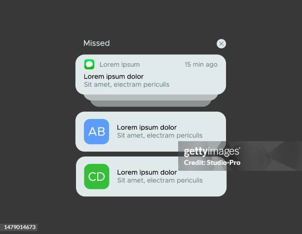 bildbanksillustrationer, clip art samt tecknat material och ikoner med push notification template mockup - meddelande