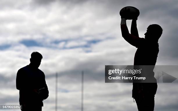 Dan Frost of Exeter Chiefs warms up ahead of the Heineken Champions Cup Round Of Sixteen match between Exeter Chiefs and Montpellier Herault Rugby at...