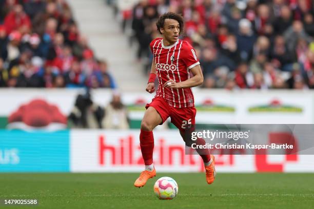 Kiliann Sildillia of SC Freiburg in action during the Bundesliga match between Sport-Club Freiburg and Hertha BSC at Europa-Park Stadion on April 01,...