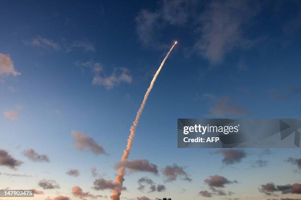 An Ariane-5 rocket blasts off on July 5 from the European space centre at Kourou, French Guiana. An Ariane-5 rocket placed two telecommunications...