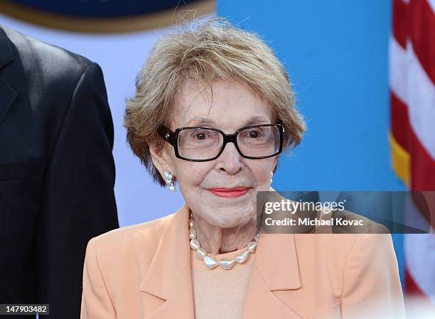 Nancy Reagan attends The Grand Opening of D23 Presents Treasures of The Walt Disney Archives on July 5, 2012 in Simi Valley, California.