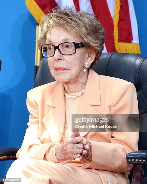 Nancy Reagan attends The Grand Opening of D23 Presents Treasures of The Walt Disney Archives on July 5, 2012 in Simi Valley, California.