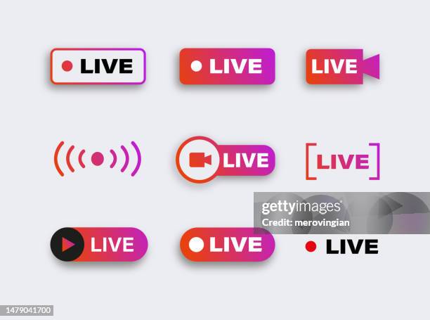 live streaming icon set. broadcasting, online video and podcasts - live streaming stock illustrations