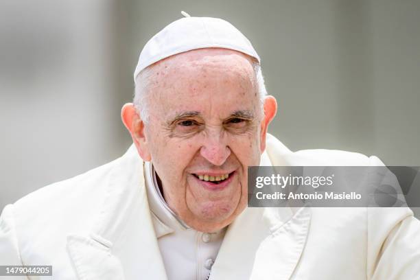 Pope Francis looks over the faithful during the Palm Sunday Mass at St. Peter's Square on April 2, 2023 in Vatican City, Vatican. The 86-year-old...