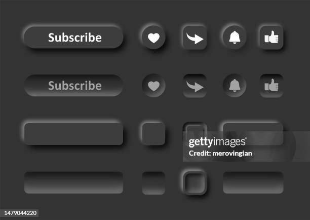 neomorphic subscribe social media button design - subscribe button stock illustrations