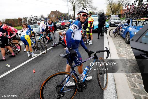 Julian Alaphilippe of France and Team Soudal Quick-Step after being involved in a crash during the 107th Ronde van Vlaanderen - Tour des Flandres...