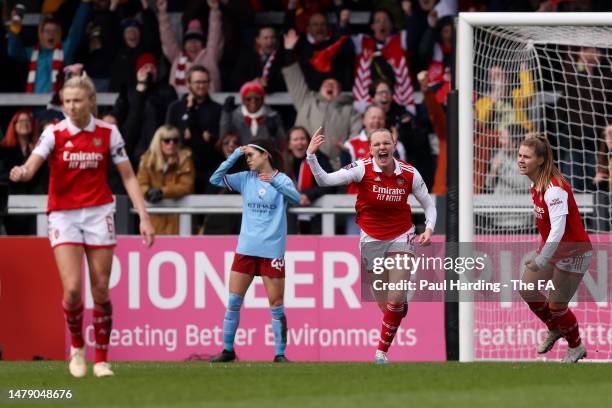 Frida Maanum of Arsenal celebrates after scoring the team's first goal during the FA Women's Super League match between Arsenal and Manchester City...