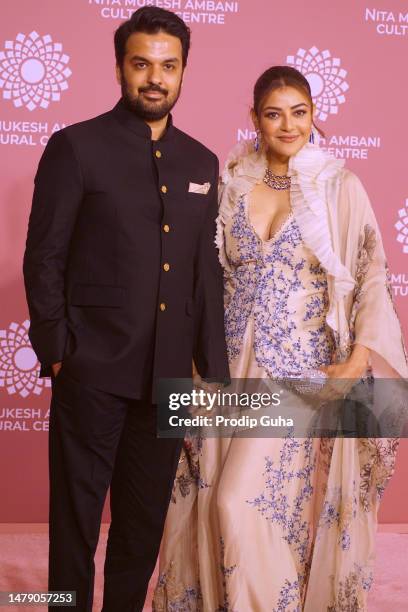 Gautam Kitchlu and Kajal Aggarwal attend the launch of Nita Mukesh Ambani Cultural Centre on April 01, 2023 in Mumbai, India