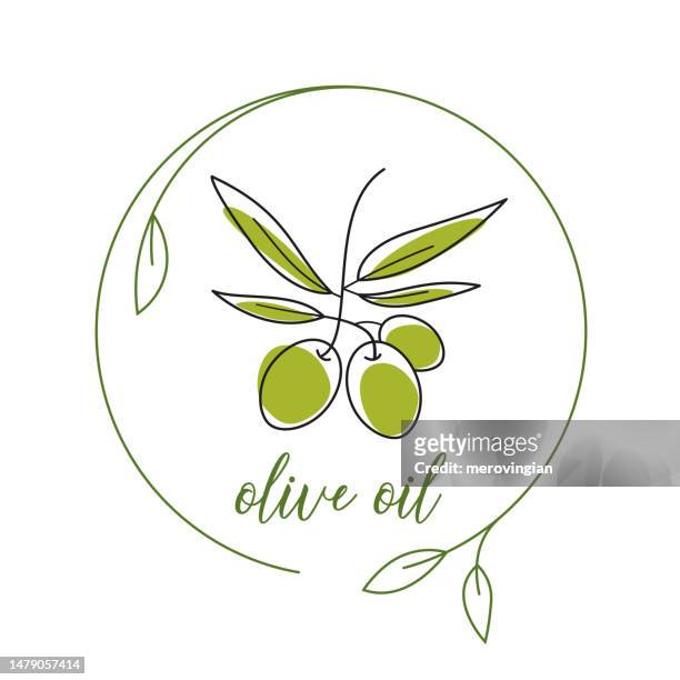 illustrazioni stock, clip art, cartoni animati e icone di tendenza di design dell'etichetta dell'olio d'oliva - ramo di ulivo