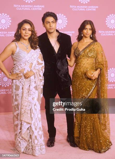 Gauri Khan, Aryan Khan and Suhana Khan attend the launch of Nita Mukesh Ambani Cultural Centre on April 01, 2023 in Mumbai, India