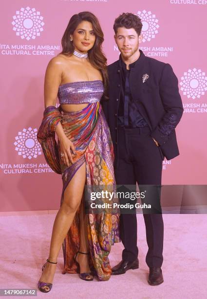 Priyanka Chopra and Nick Jonas attend the launch of Nita Mukesh Ambani Cultural Centre on April 01, 2023 in Mumbai, India