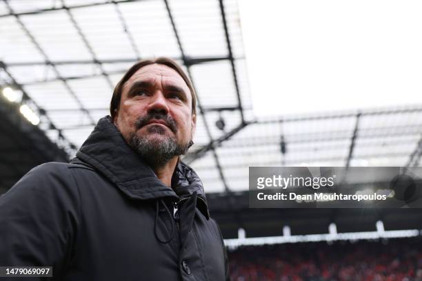 Daniel Farke, Head Coach of Borussia Moenchengladbach, looks on prior to the Bundesliga match between 1. FC Köln and Borussia Mönchengladbach at...