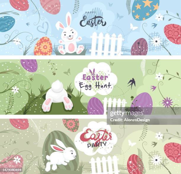 set of easter banners. happy easter banner concept design. easter egg hunt. - german language stock illustrations