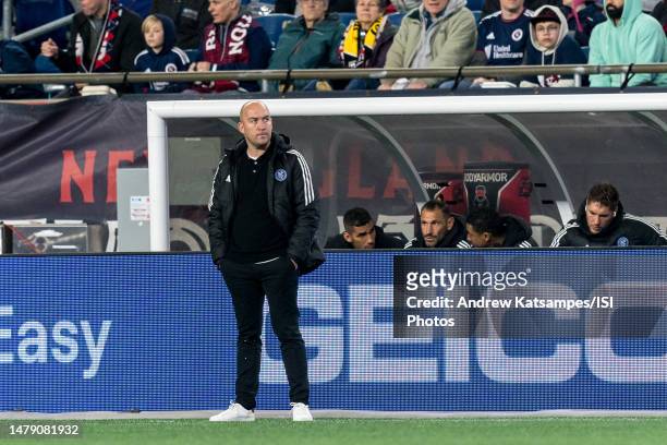 New York City FC head coach Nick Cushing during a game between New York City FC and New England Revolution at Gillette Stadium on April 1, 2023 in...