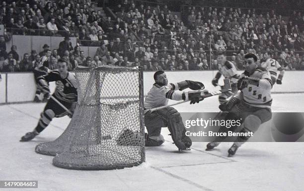 Higump Gump Worsley of the New York Rangers skates in NHL action circa 1970 ...
