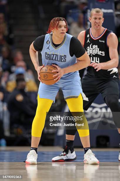 Kenneth Lofton Jr. #6 of the Memphis Grizzlies handles the ball during the game against the LA Clippers at FedExForum on March 29, 2023 in Memphis,...