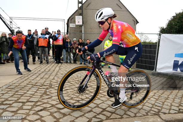 Lotte Kopecky of Belgium and Team SD Worx competes at Paterberg cobblestones sector during the 20th Ronde van Vlaanderen - Tour des Flandres 2023,...