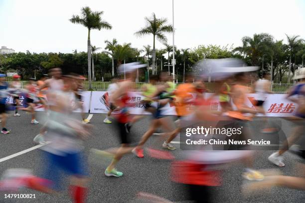 Runners participate in the 2023 C&D Xiamen Marathon on April 2, 2023 in Xiamen, Fujian Province of China.