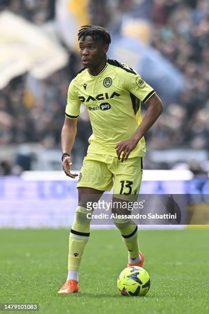 Destiny Udogie of Udinese Calcio in action during the Serie A match between Bologna FC and Udinese Calcio at Stadio Renato Dall'Ara on April 02, 2023...