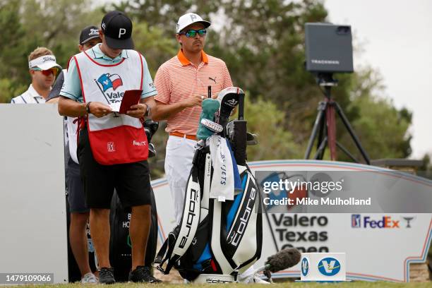 Rickie Fowler of the United States looks on from the 12th tee during the final round of the Valero Texas Open at TPC San Antonio on April 02, 2023 in...