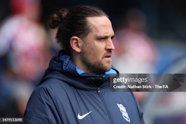 Darren Carter, Manager of Birmingham City, looks on prior to the Barclays FA Women's Championship match between Birmingham City and Southampton FC at...