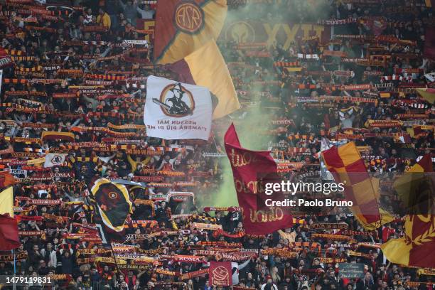 Roma fans during the Serie A match between AS Roma and UC Sampdoria at Stadio Olimpico on April 02, 2023 in Rome, Italy.