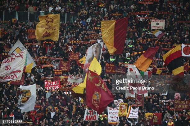 Roma fans during the Serie A match between AS Roma and UC Sampdoria at Stadio Olimpico on April 02, 2023 in Rome, Italy.