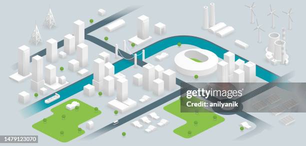 illustrazioni stock, clip art, cartoni animati e icone di tendenza di smart city - assonometria