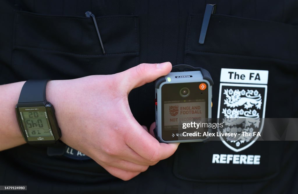 Referee Camera A detailed shot of a referee bodycam is seen prior to being tested by ...