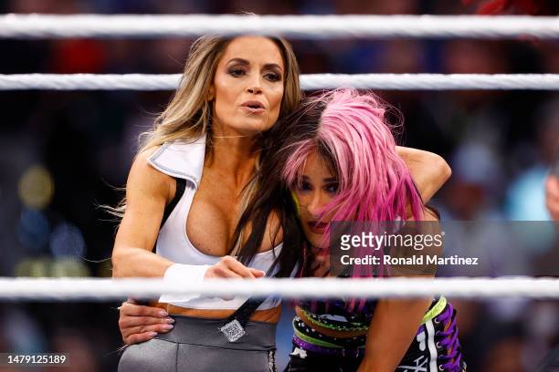 Becky Lynch, Lita and Trish Status wrestle Damage CTRL during WrestleMania Goes Hollywood at SoFi Stadium on April 01, 2023 in Inglewood, California.