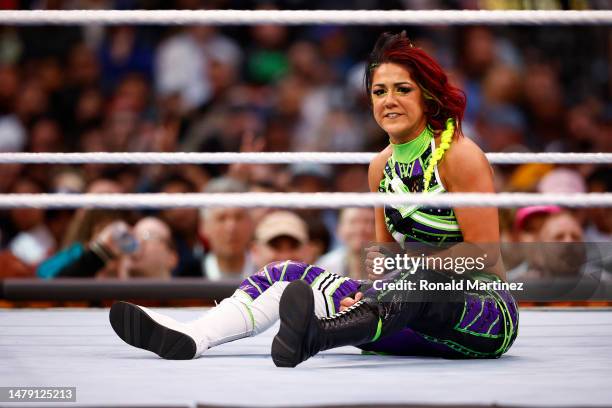 Becky Lynch, Lita and Trish Status wrestle Damage CTRL during WrestleMania Goes Hollywood at SoFi Stadium on April 01, 2023 in Inglewood, California.