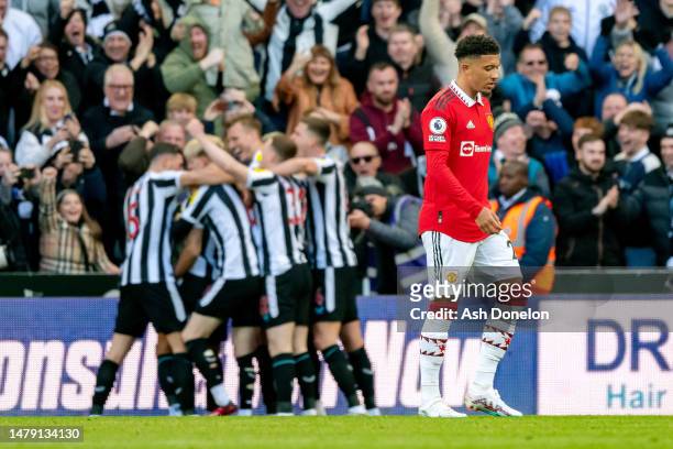 Jadon Sancho of Manchester United looks dejected after Callum Wilson of Newcastle United scores their sides second goal during the Premier League...