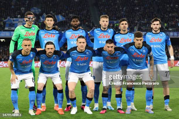 Napoli team before the Serie A match between SSC Napoli and AC Milan at Stadio Diego Armando Maradona on April 02, 2023 in Naples, Italy.