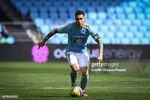 Hugo Mallo of RC Celta in action during the LaLiga Santander match between RC Celta and UD Almeria at Estadio Balaidos on April 2, 2023 in Vigo,...