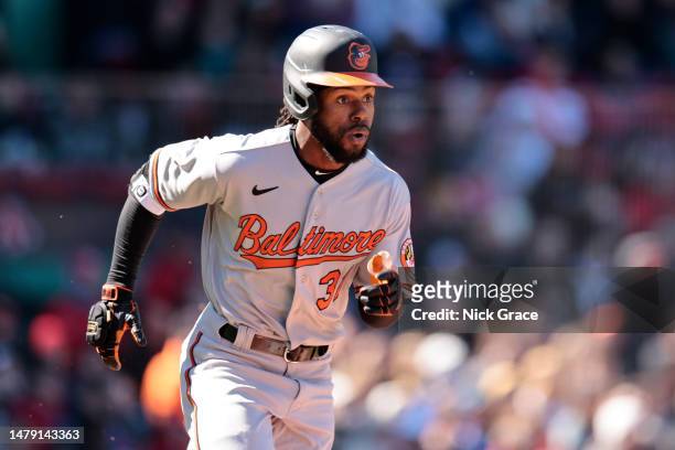 Cedric Mullins of the Baltimore Orioles runs after hitting a solo home run during the fifth inning against the Boston Red Sox at Fenway Park on April...