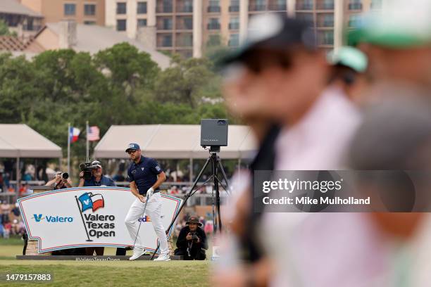 Corey Conners of Canada follows his shot from the 11th tee during the final round of the Valero Texas Open at TPC San Antonio on April 02, 2023 in...