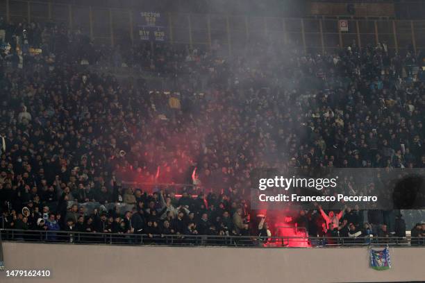 Napoli supporters during the Serie A match between SSC Napoli and AC Milan at Stadio Diego Armando Maradona on April 02, 2023 in Naples, Italy.