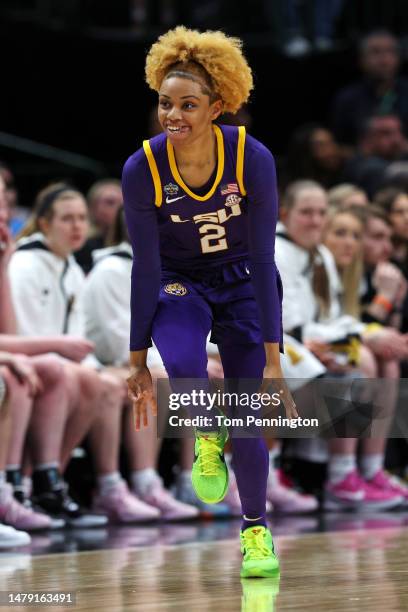 Jasmine Carson of the LSU Lady Tigers reacts during the first half against the Iowa Hawkeyes during the 2023 NCAA Women's Basketball Tournament...