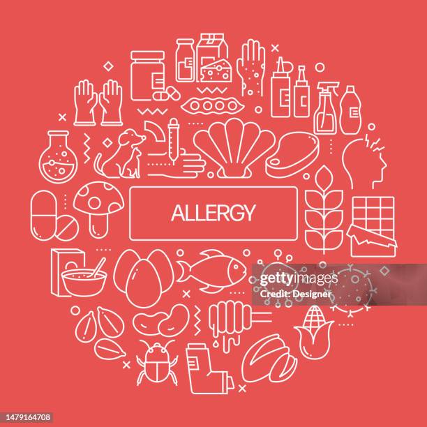 allergy web banner with linear icons, trendy linear style vector - peanuts background stock illustrations