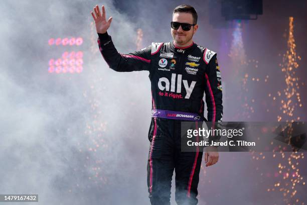 Alex Bowman, driver of the Ally Chevrolet,walks onstage during driver intros prior to the NASCAR Cup Series Toyota Owners 400 at Richmond Raceway on...
